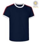 T-shirt girocollo da lavoro, colletto e fondo manica in contrasto e strisce di colore sulle spalle, colore blu navy JR988590.BLU
