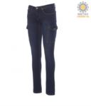 Pantalone donna jeans multitasche, cinque tasche e due tasconi laterali, chiusura con zip in metallo, colore blu chiaro PAHUMMERLADY.BLU