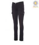 Pantalone donna jeans multitasche, cinque tasche e due tasconi laterali, chiusura con zip in metallo, colore blu chiaro PAHUMMERLADY.NE