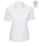 Camicia da donna a manica corta colore bianco 100% cotone con taschino X-RJ937F.BI
