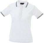 Polo manica corta in jersey donna, cinque bottoni, colletto e fondo manica in rib con doppio piping, colore bianco JR988975.BI