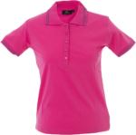 Polo manica corta in jersey donna, cinque bottoni, colletto e fondo manica in rib con doppio piping, colore rosa JR988978.RS