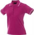 Polo manica corta in jersey donna, cinque bottoni, colletto e fondo manica in rib con doppio piping, colore rosa AJ988979.FU