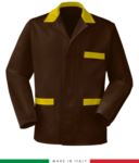 giacca da lavoro marrone con inserti gialli made in Italy, 100% cotone Massaua e due tasche RUBICOLOR.GIA.MAG