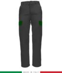 Pantalone multitasche da lavoro bicolore, profili a contrasto, due tasche anteriori, una tasca posteriore, made in Italy, colore grigio verde brillante RUBICOLOR.PAN.GRVEBR