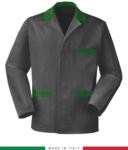 giacca da lavoro grigia con inserti verdi, made in Italy, 100% cotone Massaua con due tasche RUBICOLOR.GIA.GRVEBR