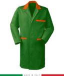 Camice da uomo per lavoro manica lunga made in Italy color verde con dettagli arancioni RUBICOLOR.CAM.VEBRA