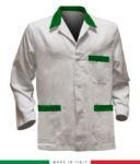 giacca da lavoro bianca con inserti verdi, tessuto Poliestere e cotone RUBICOLOR.GIA.BIVEBR