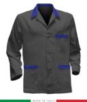 giacca da lavoro grigia con inserti verdi, made in Italy, 100% cotone Massaua con due tasche RUBICOLOR.GIA.GRAZ