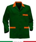 giacca da lavoro verde con inserti gialli made in Italy, 100% cotone Massaua e due tasche RUBICOLOR.GIA.VEBA