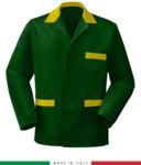 giacca da lavoro verde con inserti gialli made in Italy, 100% cotone Massaua e due tasche RUBICOLOR.GIA.VEBG