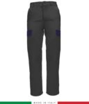 Pantalone multitasche da lavoro bicolore, profili a contrasto, due tasche anteriori, una tasca posteriore, made in Italy, colore grigio RUBICOLOR.PAN.GRBL
