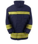 Giaccone antincendio, tasca porta radio, zip frontale, polsini in maglia, colletto adattabile al casco, colore blu navy. Certificato EN 469 POFB30.BL