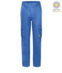 Pantalone antistatico, due tasconi laterali con pattella. Colore: azzurro medicale. Certificazioni: STANDARD 100 by OEKO-TEXÂ®, EN 1149-5, EN 61340-5-1: 2007 POAS11.CE