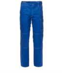 Pantaloni da lavoro multitasche 100% Cotone, cuciture a contrasto. Colore: Azzurro ROA00109.BR