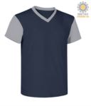 T-Shirt da lavoro scollo a V, bicolore, collo e maniche in contrasto. Colore blu navy/grigio JR989990.BN
