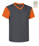 T-Shirt da lavoro scollo a V, bicolore, collo e maniche in contrasto. Colore grigio mélange/blu navy JR989999.GA