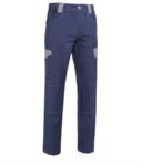 Pantaloni da lavoro multitasche bicolore in cotone irrestringibile, dettagli e cuciture a contrasto. Colore Blu e grigio ROA00225.BLG