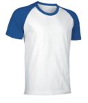 T-Shirt da lavoro manica corta, bicolore in jersey, colore celeste e blu navy VACAIMAN.BCE