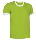 T-Shirt a maniche corte in cotone Ring-Spun, girocollo e fondo manica in contrasto, colore verde e bianco VACOMBI.VEB