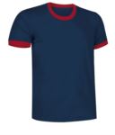 T-Shirt a maniche corte in cotone Ring-Spun, girocollo e fondo manica in contrasto, colore bianco e rosso VACOMBI.NAR