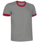 T-Shirt a maniche corte in cotone Ring-Spun, girocollo e fondo manica in contrasto, colore bianco e rosso VACOMBI.GRR