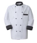Giacca cuoco, chiusura anteriore bottoni doppio petto, taschino lato sinistro, manica a 3/4, colore bianco-galles ROMG0101.BNB