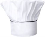 Cappello da cuoco, doppia fascia di tessuto con parte superiore inserita e cucita a pieghette, colore bianco tricolore ROMT0701.BN