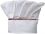 Cappello da cuoco, doppia fascia di tessuto con parte superiore inserita e cucita a pieghette, colore bianco tricolore ROMT0701.BT