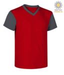 T-Shirt da lavoro scollo a V, bicolore, collo e maniche in contrasto. Colore grigio mélange/blu navy JR989994.ROG