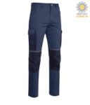Pantaloni stretch multitasche da lavoro con tessuto indura; profili rifrangenti sotto la cintura e alle ginocchia. Colore: Blu GLASTPAN.BL