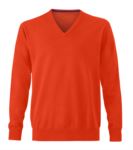 Maglioncino uomo con collo a V, senza maniche, scollo e polsi a costine elastiche, tessuto a maglia 100% cotone. Colore arancione X-JN659.DO