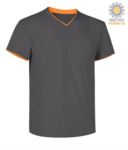 T-Shirt manica corta scollo a V, colletto interno e fondo manica in contrasto, colore nero e giallo JR992031.GRS