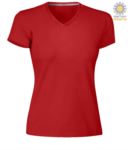 T-shirt maniche corte donna con scollo a V, colore rosso PAV-NECKLADY.RO