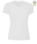 T-shirt maniche corte donna con scollo a V, colore bianco PAV-NECKLADY.BI