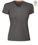 T-shirt maniche corte donna con scollo a V, colore grigio mélange PAV-NECKLADY.SM