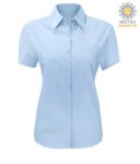 Camicia da donna a manica corta sfiancata colore blu Poliestere e cotone X-K548.BS