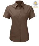 Camicia da lavoro da donna a manica corta in Poliestere e cotone marrone X-K548.MA