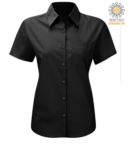 Camicia da donna a manica corta colore nero in cotone e Poliestere X-K548.NE