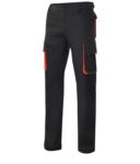 Pantalone bicolore multitasche da lavoro, profili di colore in contrasto sulle tasche, chiusura con zip e bottone VE103004.NER