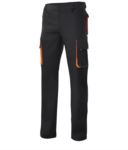 Pantalone bicolore multitasche da lavoro, profili di colore in contrasto sulle tasche, chiusura con zip e bottone VE103004.NEA