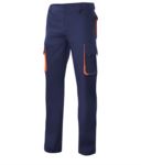 Pantalone bicolore multitasche da lavoro, profili di colore in contrasto sulle tasche, chiusura con zip e bottone VE103004.BLA