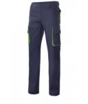 Pantalone bicolore multitasche da lavoro, profili di colore in contrasto sulle tasche, chiusura con zip e bottone VE103004.BLV