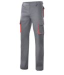 Pantalone bicolore multitasche da lavoro, profili di colore in contrasto sulle tasche, chiusura con zip e bottone VE103004.GRR