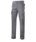 Pantalone bicolore multitasche da lavoro, profili di colore in contrasto sulle tasche, chiusura con zip e bottone VE103004.GRA