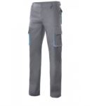 Pantalone bicolore multitasche da lavoro, profili di colore in contrasto sulle tasche, chiusura con zip e bottone VE103004.GRC