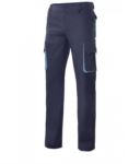 Pantalone bicolore multitasche da lavoro, profili di colore in contrasto sulle tasche, chiusura con zip e bottone VE103004.BLC