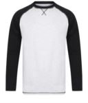 T-shirt girocollo a manica lunga, bicolore, dettaglio della cucitura, colore nero e grigio mélange POFR140.GRNE
