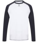 T-shirt girocollo a manica lunga, bicolore, dettaglio della cucitura, colore nero e grigio mélange POFR140.BLBI