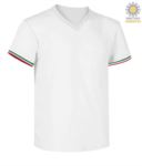 T-shirt a manica corta, con lo scollo a V, tricolore italiano sul fondo manica, colore bianco JR989975.BI